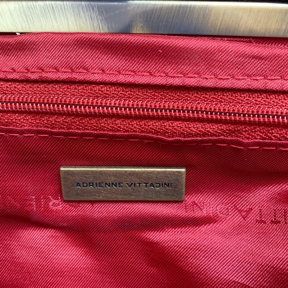 Adrienne Vittadini Black Leather Bag Purse with Leather Flowers - Picture 7 of 11